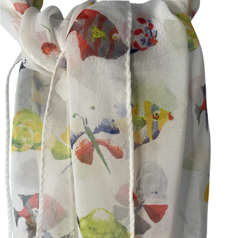 Ann Taylor Silk Scarf with aquatic Pattern Watercolor pastel and Vivid Colors